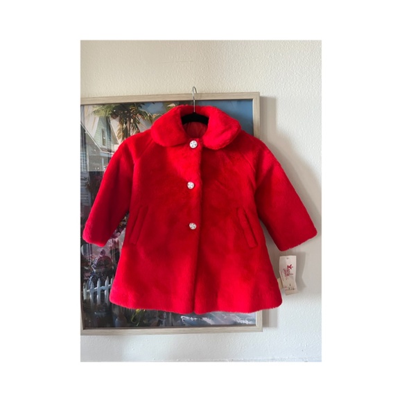 Vintage with tags Red Fur Faux Holiday Winter Coat special occasion size 4 - Picture 5 of 7